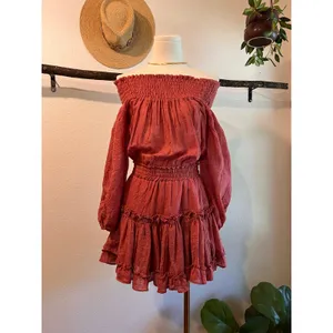 Misa Darla Brick Pink Soft Lightweight USA Off Shoulder Summer Dress Size XS thumbnail 12