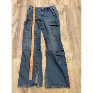 Zara Womens Blue Mid Rise Cargo Straight Leg Jeans with Side Slits Size 4 thumbnail 5