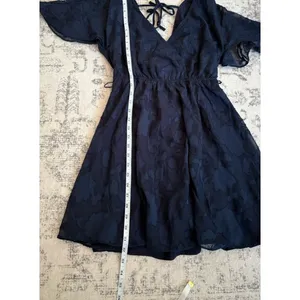 Lulus Flutter Forever Navy Burnout Jacquard Mini Dress Size XS V Neck Feminine thumbnail 7