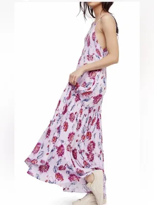 Free People Intimately Garden Party Lavender Boho Floral Maxi Dress Size small thumbnail 2