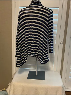 Closet Navy and White Striped Open-Front Cardigan thumbnail 3