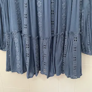 Free People Kiss Kiss Tunic Embroidered Lace Blue Long Sleeve Dress Women’s XS thumbnail 9