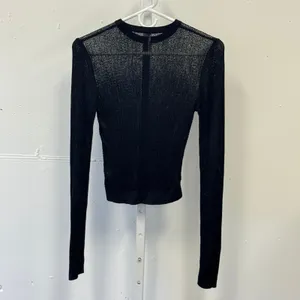 Free People Women's Sheer Mesh Open-Knit H20 Crew Pullover‎ Black Small thumbnail 2