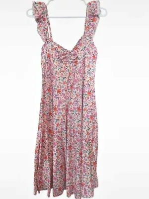 Fensace Floral Ruffle Strap Ruched Midi Sundress Pink Size M thumbnail 2