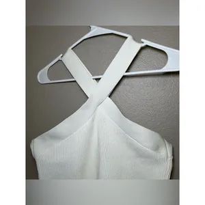 Quince White Cropped Halter Ribbed Knit Sleeveless Tank Top Women’s Size Large thumbnail 6