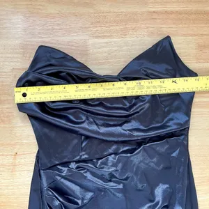 Promgirl Black Satin Strapless Long V-Neck Leg Slit Evening Dress M thumbnail 7
