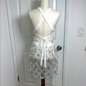 Silver Sequin Fringe‎ Dress Size M thumbnail 2