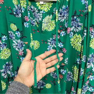 LOFT xl Green Floral Blouse women’s ruffle lightweight long sleeve casual top thumbnail 8