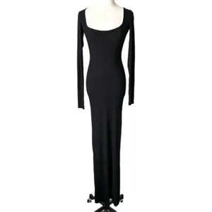 SKIMS Soft Lounge Long Sleeve Dress Modal Spandex Black Square Neck Ribbed Sz XS thumbnail 2