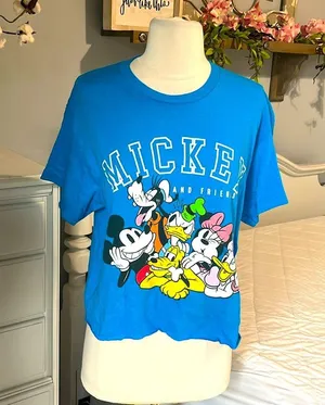 Mickey And Friends Mickey Mouse Pluto Goofy Donald Duck Blue Crop Top Womens M thumbnail 4
