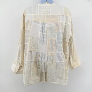 Anthropologie Maeve The Zoe Patchwork Swing Blouse S Cream Linen Cotton Henley thumbnail 5