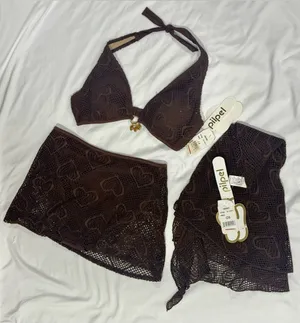 Boho Crochet 3pc Bikini Set Sarong Cover Up Brown NWT Size 14 Pilpel thumbnail 1