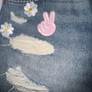 90s midi short Denim Distressed Shorts with Embroidered Patches thumbnail 4