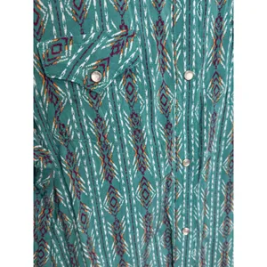 Wrangler Women's Button Up Long Sleeve‎ Shirt Geometric Teal Pearl Snaps Sz S thumbnail 3