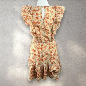 MINKPINK Zahari Summer Dress Women’s S Orange Mini Ruffle Floral Bohemian Beach thumbnail 2