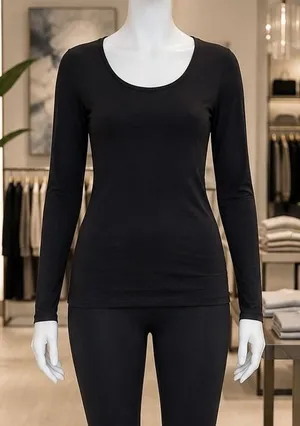 Uniqlo Womens Heattech Thermal Base Layer Long Sleeve Scoop Neck Black Large thumbnail 1