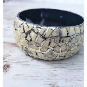 Vintage Bracelet - Dark Cream & Silver Tone Crackled Design (Damaged) thumbnail 4