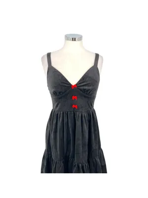 Cider Goth Coquette Red Bow Sweetheart Mini A-Line Dress Black Size Medium NWT thumbnail 2