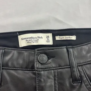 Abercrombie & Fitch Vegan Leather Ankle Straight Ultra High Rise Pants Black 26L thumbnail 5