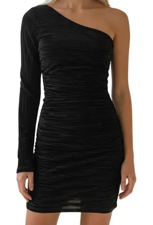 LUCY IN THE SKY Black One Shoulder Mini Dress‎ With Long Sleeve EUC Medium thumbnail 1