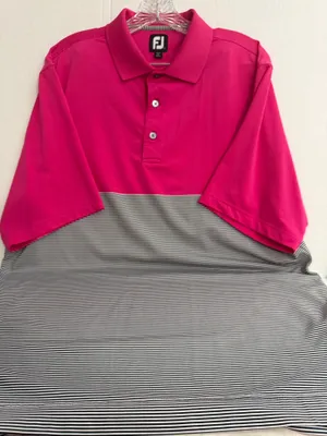 FootJoy Men’s Hot Pink & Black-White Striped Polo thumbnail 1