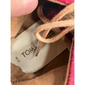 TOMS Chukka Boots Womens 10 Red Black Buffalo Plaid Good Wool Suede Lace Up thumbnail 6