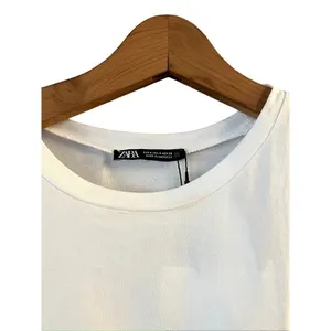 ZARA Trimmed T-Shirt White Top Gold Black Knit Cap Sleeve Ruffle Crew Neck Small thumbnail 7