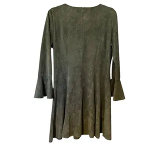 Aryeh VTG Velour Dress Y2K Bell Sleeves Olive Green V Neck Boho Whimsey Goth Lg thumbnail 6