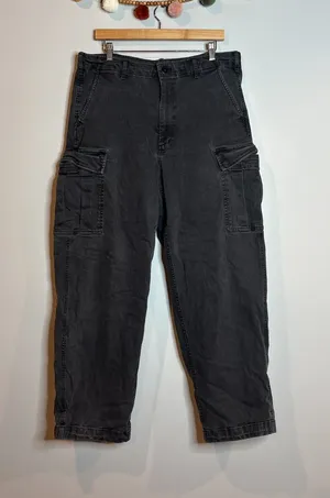 Uniqlo washed black stretchy cargo jeans thumbnail 1