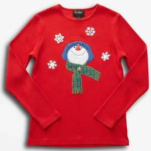 Designers Originals Studio Joy Red‎ Snowman Christmas Sweater Top Small Womens thumbnail 1