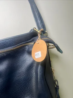 Navy Leather Shoulder Bag with Gold Hardware - Women's thumbnail 2