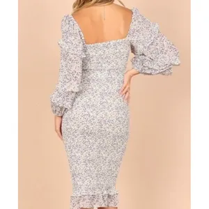Petal + Pup Dress Womens Large‎ Blue Floral Bonita Shirred Frill Bodycon Midi thumbnail 2