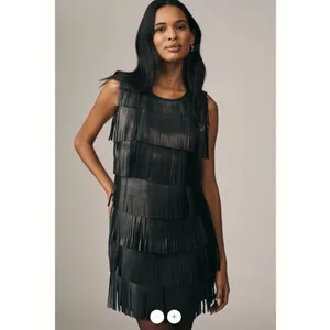 Anthropologie Siempre Faux Leather Fringe Shift Dress thumbnail 4