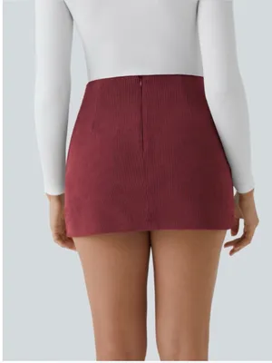 HALARA High Waisted 2in1 A Line Corduroy Casual Skort in Pomegranate thumbnail 2