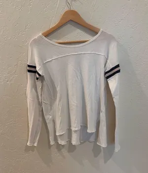 Free People White Long Sleeve Top With Stripe thumbnail 1