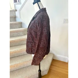 FLAX Brown Corduroy & Blue Floral Embroidery Button Up Jacket thumbnail 3