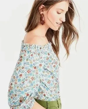 J. Crew Liberty Fabric Edenham Floral‎ Off The Shoulder Blouse Size 8 thumbnail 1
