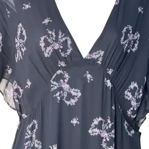Love Shack Fancy‎ Kover Bow Print Tiered Navy Blue Viscose Maxi Dress Size 8 thumbnail 4