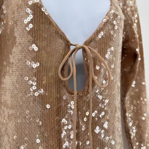 Bardot Verona Sequin Midi Dress XL US 10 Long Sleeve Keyhole Gold Bronze thumbnail 4