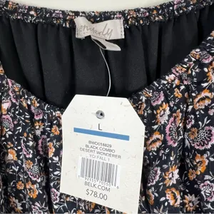 NWT Wonderly Desert Wonderer Floral Paisley Mini Dress Black Boho Smocked Size L thumbnail 5