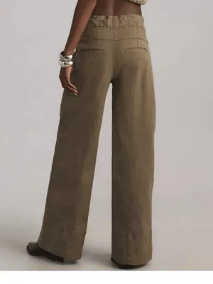 Anthropologie Maeve Utility High Rise Wide Leg Tailored Trousers Olive Green XS thumbnail 12