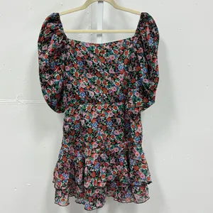 Collusion Floral Puff Sleeve Mini Dress Square Neck Ruffle Hem Multi-Color US 4‎ thumbnail 2