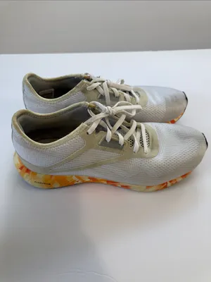 Reebok White Running Sneakers with Orange Yellow Marble Midsole thumbnail 4