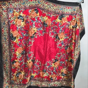 Floral Satin Red‎ Silk Paisley Leaf Boho Jewel Scroll Preppy Modest Square Scarf thumbnail 2