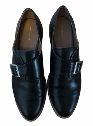 Halogen Black Leather Single Buckle Platform Loafers thumbnail 1