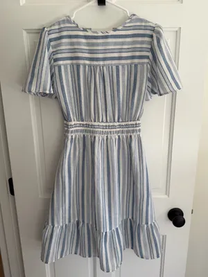 Monteau‎ Los Angeles Blue White Striped Wrap Mini Dress Medium thumbnail 5
