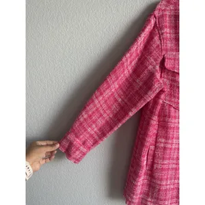 ZARA Pink Plaid Tweed Shacket Oversized Shirt Jacket Boucle Coquette XS NEW thumbnail 6