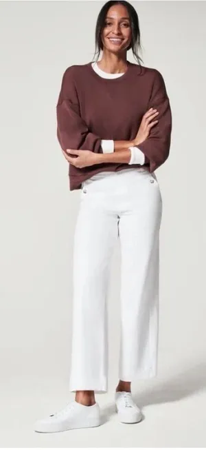 SPANX Bright White Stretch Twill Cropped Wide Leg Pants size large EUC thumbnail 1