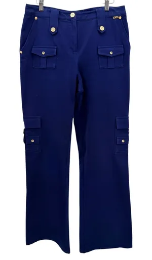 St. John Sport Marie Blue Cargo Pants 10 Gold Button Sailor Wide Leg Straight thumbnail 1
