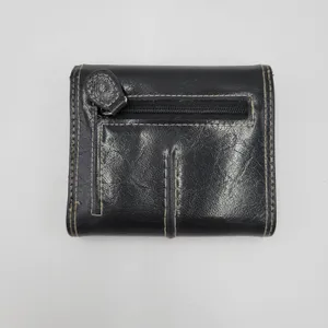 Liz Claiborne Women's Wallet One Size Black Leather Stitch Tri Fold Back Zip thumbnail 2
